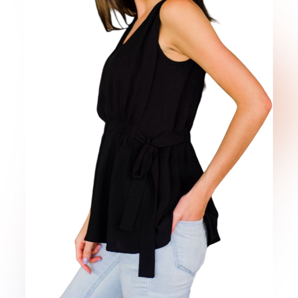 DKNY DRESSY V-NECK TANK TOP SIDES TIES ELASTIC WAIST SLEEVELESS BLACK SIZE S - Picture 4 of 10